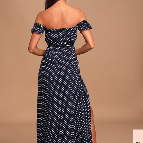 Navy Polka Dot Off theShoulder Maxi Dress Lulus - Picture 4 of 5